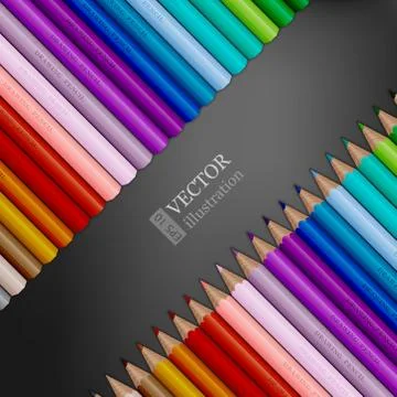 Rows of rainbow colored pencils on dark grey background. Stock Illustration
