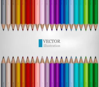 Rows of rainbow colored pencils on white background. Stock Illustration