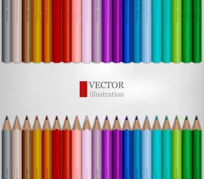 Rows of rainbow colored pencils on white background. Stock Illustration