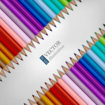 Rows of rainbow colored pencils on white background. Stock Illustration