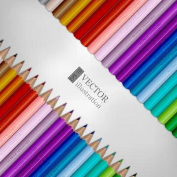 Rows of rainbow colored pencils on white background. Stock Illustration