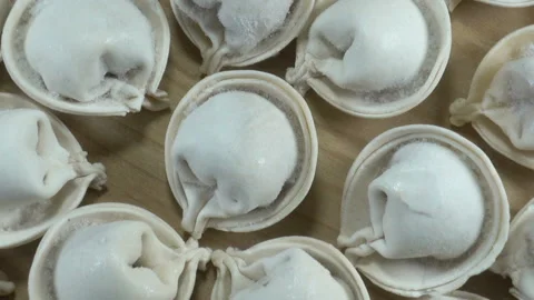 Rows of raw dumplings rotate Stock Footage 150728491