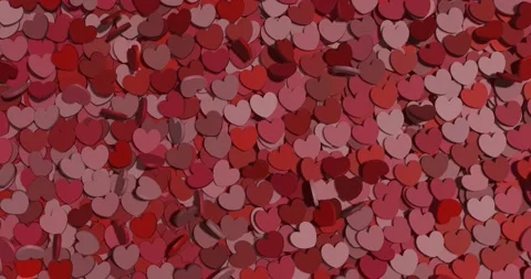 Rows of red and pink hearts falling and crashing into a pile Stock Footage 132463139