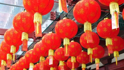 Rows Of Red Chinese Lanterns In Chinatown, Singapore, Asia Stock Footage 100717741
