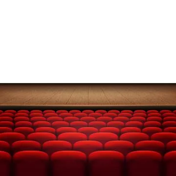 Rows of red cinema or theater seats isolated on white background. EPS 10 vector Stock Illustration