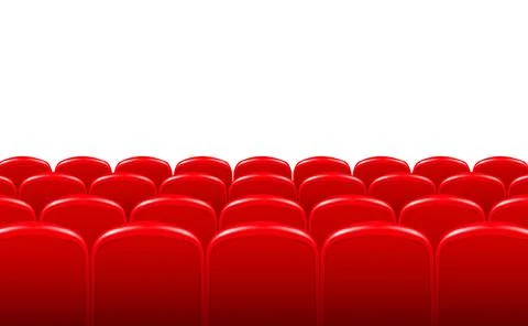 Rows of red cinema or theater seats in front of transparent background. Vector. Stock Illustration