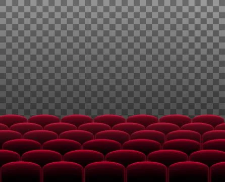 Rows of red cinema theater or auditorium seats in front of transparent Stock Illustration