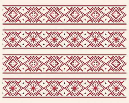 Rows of red diamond ornaments alternate with intricate snowflake medallions.. Stock-Illustration