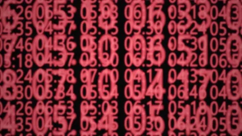 A Rows of red digital clocks pushing back through space full frame Stock Footage 155227297