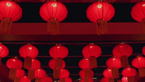 Rows of red lanterns for Chinese New Year Stock Footage 257863413