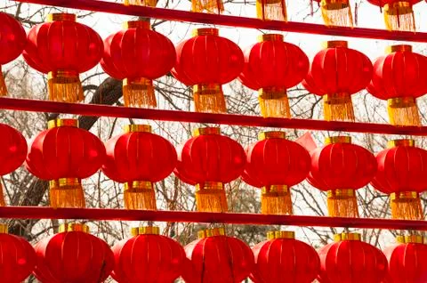 Rows of red lanterns in outside Stock Photos