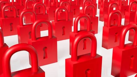 Rows of Red Padlocks Symbolizing Security and Restricted Access Concept 3d .. Stock Illustration
