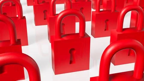 Rows of Red Padlocks Symbolizing Security and Restricted Access Concept 3d .. イラスト素材