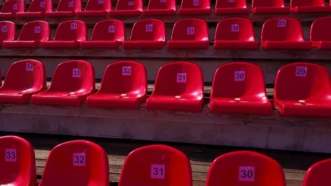 Rows of red plastic seats at the stadium 動画素材 81303701