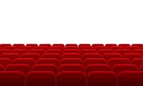 "Rows of red seats, back view. Interior element. Vector 3d illustration. " Stock Illustration