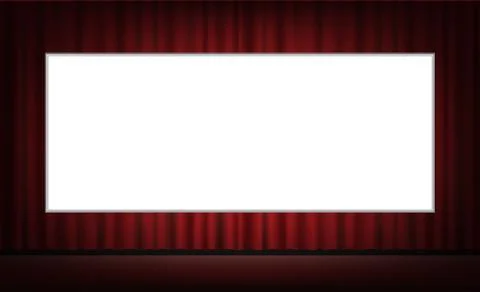 Rows of red seats in front of white blank screen Stock Illustration