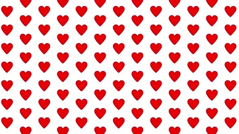 Rows of red spinning 3d hearts on a white background . Animated background for Stock Footage 311019951