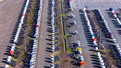 Rows of Renault Trucks Parked in a Large Lot Stock-Footage 336662808