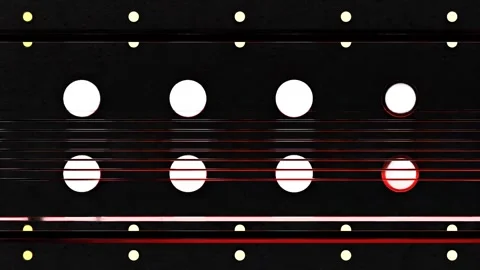 Rows of Round White Lights on Dark Wall with Sweeping Light Lines Stock Footage 346780733