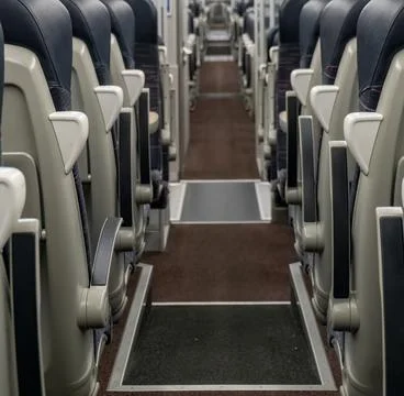Rows of seats in an empty train carriage in London, UK Stock Photos