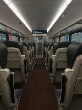 Rows of seats in an empty train carriage in London, UK Stock Photos