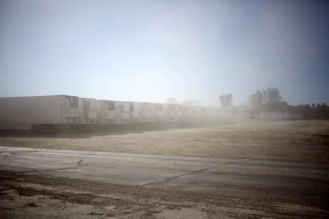 Rows of semi trailers parked at a depot Foto stock