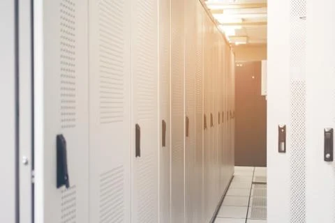 Rows of server hardware box Server Rack in the data center Server Room Networ Stock Photos