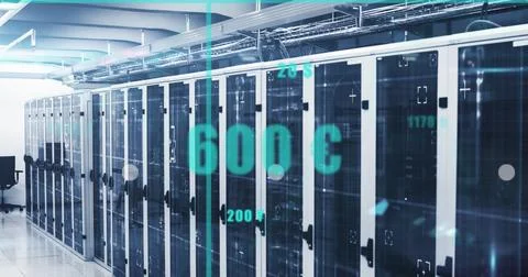 Rows of server racks are filling up large data center Stock Illustration