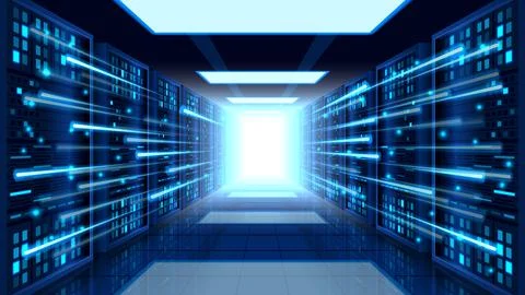 Rows of server racks in data center Stock Illustration