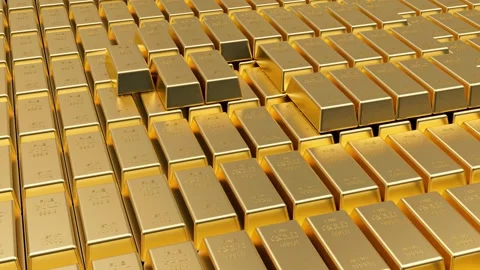 Rows of shiny gold bars, 3D rendering. Stock Footage 335826277