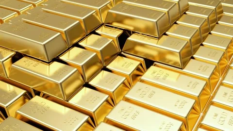 Rows of shiny gold bars in 3D animation. 스톡 동영상 337448350