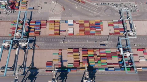 Rows of Shipping Containers and cranes o... | Stock Video | Pond5