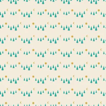 Rows of simple trees seamless vector pattern Stock Illustration