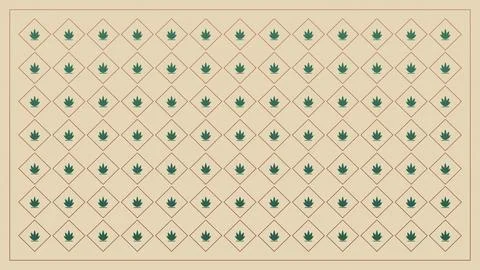 Rows of small green leaf emblems repeat inside delicate diamond outlines on.. Stock Illustration