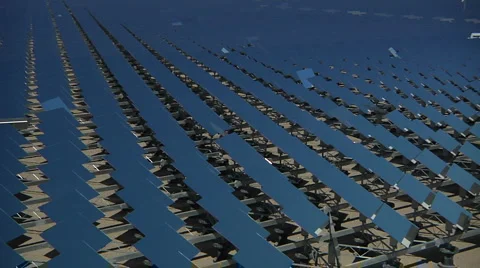 Rows of Solar Mirrors in large group Video stock 1099078