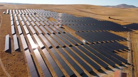 Rows of solar panels from bird's eye view. Photovoltaic panels Stock Footage 252646769