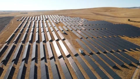 Rows of solar panels from bird's eye view. Photovoltaic panels Stock Footage 252647129
