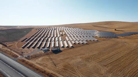 Rows of solar panels from bird's eye view. Photovoltaic panels Stock Footage 252648064