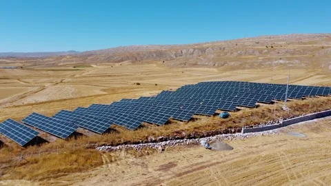 Rows of solar panels from bird's eye view. Photovoltaic panels Stock Footage 252653514