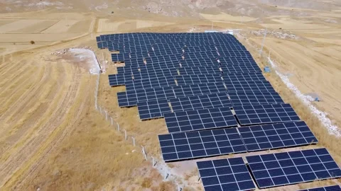 Rows of solar panels from bird's eye view. Photovoltaic panels Stock Footage 252654387