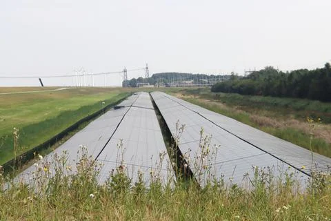 Rows with solar panels in a field Stock Photos