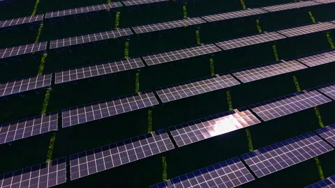 Rows of solar panels glistening in the sunlight reflect progress in renewable Stock Footage 331336107