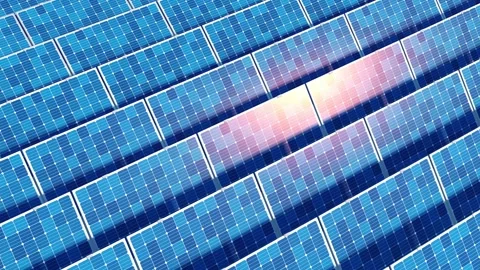 Rows of solar panels with glowing light effect moving across them, symboliz.. Stock Footage 332221821