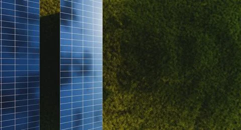 Rows of solar panels at sunset in a field against the backdrop of green gra.. Stock Photos