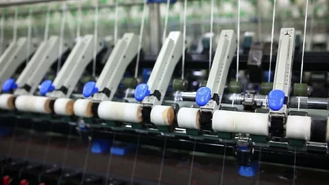 Rows of spindles in a textile mill Stock Footage 74185883