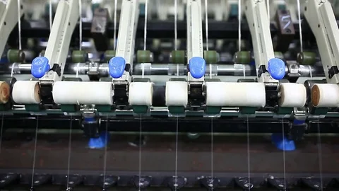 Rows of spindles in a textile mill Stock Footage 74185951