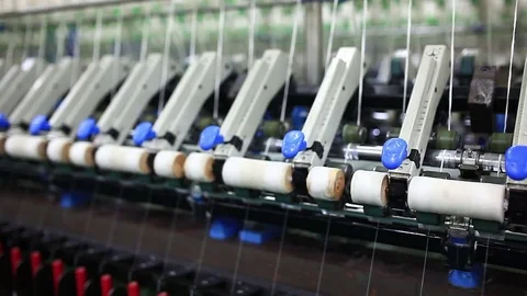 Rows of spindles in a textile mill Stock Footage 74187513
