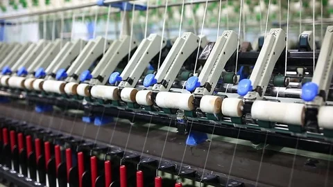 Rows of spindles in a textile mill Stock Footage 74189178