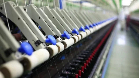 Rows of spindles in a textile mill Stock Footage 74189212