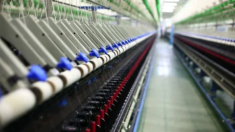 Rows of spindles in a textile mill Stock Footage 74189621